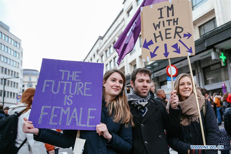 BELGIUM-BRUSSELS-WOMEN-STRIKE