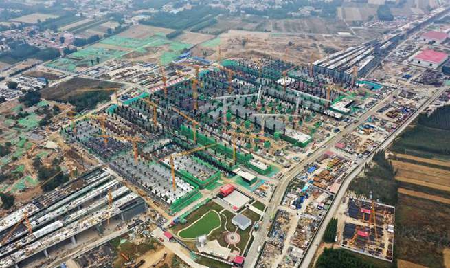 Xiongan Station of Beijing-Xiongan intercity high-speed railway under construction